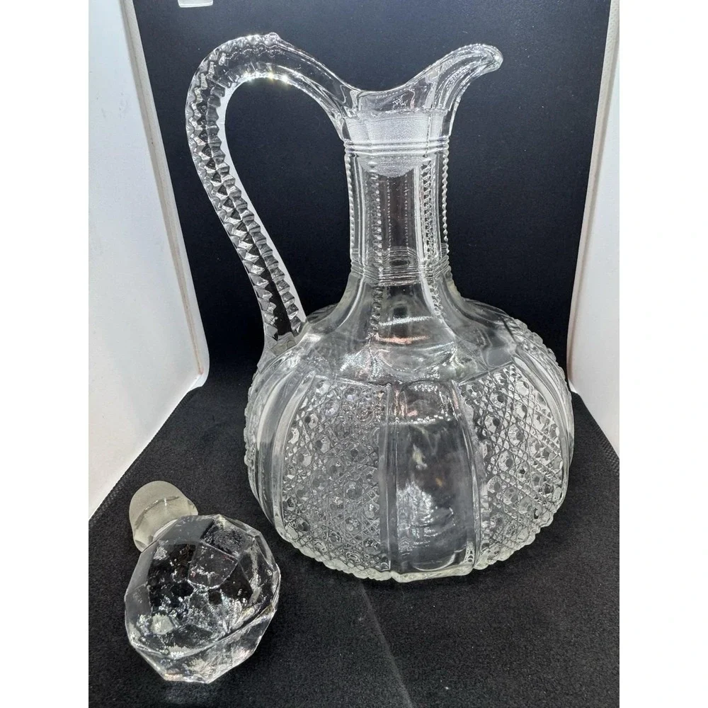 Antique 1898 McKee Glass EAPG Cruet Rainbow Clear Pattern Decanter / Stopper